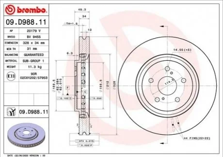 Автозапчастина BREMBO 09.D988.11