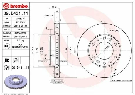 Диск тормозной BREMBO 09.D431.11