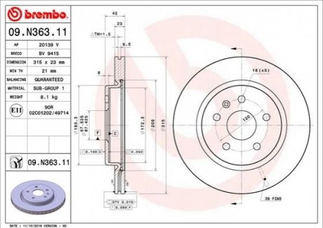 Автозапчастина BREMBO 09.N363.11 (фото 1)