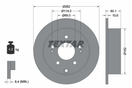 Диск тормозной задний лев/прав MITSUBISHI ECLIPSE IV, GALANT IX 2.4/3.8 10.03- TEXTAR 92269403
