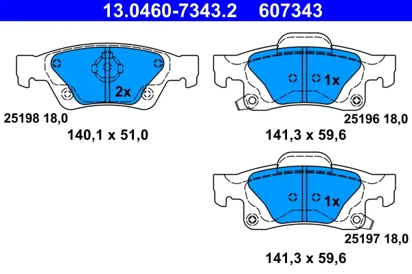 Комплект тормозных колодок из 4 шт. дисков ATE 13.0460-7343.2 (фото 1)