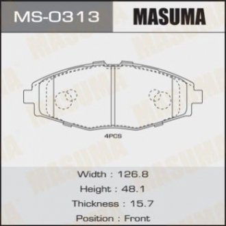 Колодки тормозные передн CHERY JAGGI 1.3, 1.1 (06-13)/CHERY QQ 1.0, 0.8, 1.1 (03 Masuma MS0313 (фото 1)