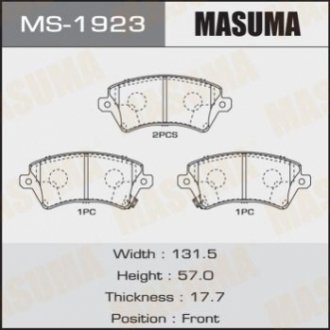 Колодки тормозные передн TOYOTA YARIS, TOYOTA COROLLA (06-14) Masuma MS1923 (фото 1)