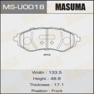 Колодки тормозные передн CHEVROLET AVEO (T300) Masuma MSU0018