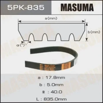 Ремінь поліклінової (5PK-835) MASUMA Masuma 5PK835 (фото 1)