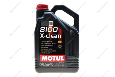 Олива моторна 100% синтетична д/авто MOTUL 8100 X-Clean 5W40 5L Motul 843451
