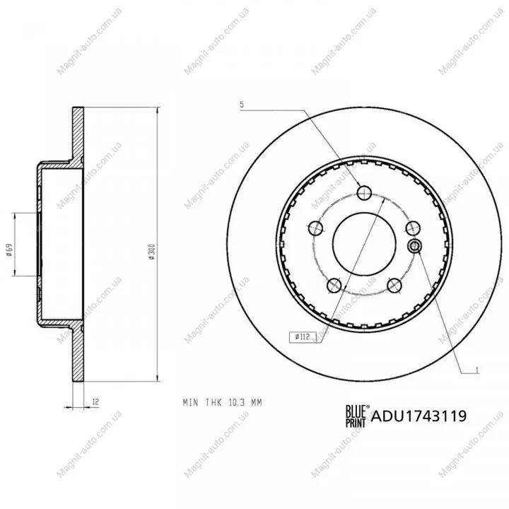 DB диск гальмівний задній W205 BLUE PRINT ADU1743119 (фото 1)