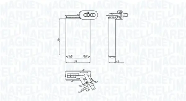 Радіатор пічки AUDI A3 SEAT AROSA, CORDOBA, CORDOBA VARIO, IBIZA II, INCA, TOLEDO I SKODA OCTAVIA I VW CADDY II, CORRADO, GOLF II, GOLF III, GOLF IV, JETTA II, LUPO I 1.0-Electric 08.80-12.10 MAGNETI MARELLI 350218494000 (фото 1)