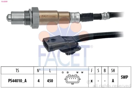 Датчик кисню (лямда-зонд) Renault Duster (11-) 1.6i, 2.0i (10.8309) Facet FACET 108309