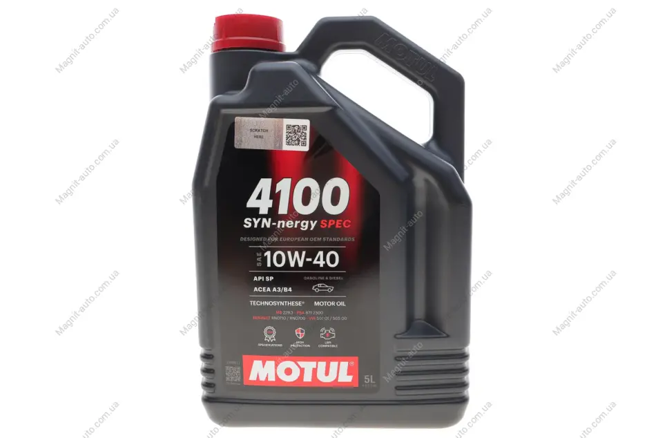 Масло моторное MOTUL 4100 Syn-nergy Spec 10W40 5L Motul 387706 (фото 1)