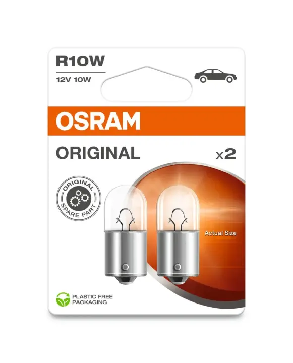Лампа (упаковка-блістер 2шт) R10W 12В 10Вт BA15S основна лампа Standard OSRAM 50082BL (фото 1)