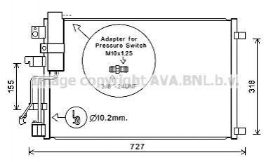 AVA NISSAN Радіатор кондиціонера (конденсатор) без осушувача QASHQAI 2.0D 07- AVA COOLING DNA5290D