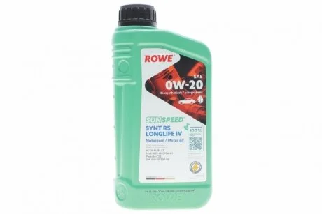 Олива моторна SUNSPEED SYNTH RS LONGLIFE IV SAE 0W-20 (1 L) ROWE 4920036-0010-99