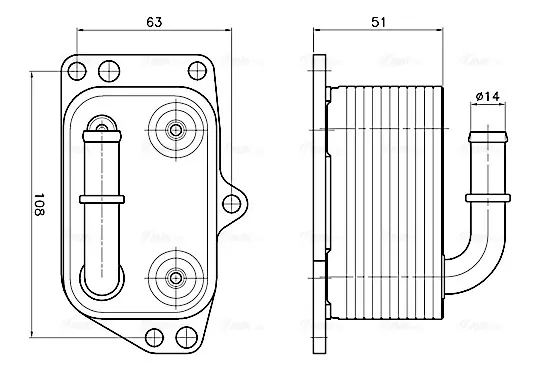 Радіатор масляний Citroen C4 (05-), C5 (08-), Jumpy (07-)/Peugeot 307 (01-), 407 (04-), Expert (07-) 1.8i, 2.0i AVA AVA COOLING PE3433 (фото 1)