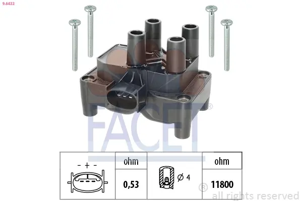 Катушка зажигания Ford Focus, Fiesta, Mondeo, Transit Connect (95-13) 1.3i-2.0i 16V (9.6432) Facet FACET 96432 (фото 1)
