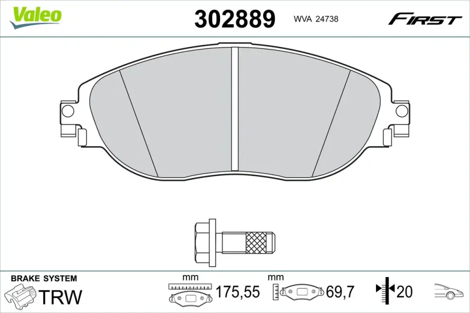 Гальмівні колодки First AUDI/VW Q3/Arteon "F "15>> Valeo 302889 (фото 1)