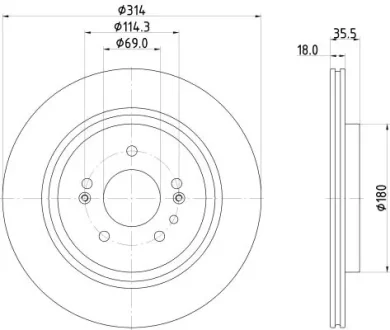 PRO HYUNDAI Гальмівний диск задн. SANTA FE IV 2.0, 2.4 18-, PALISADE HELLA 8DD 355 135-221