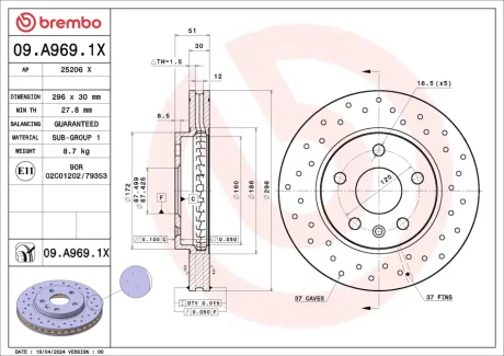 ГАЛЬМІВНИЙ ДИСК BREMBO 09.A969.1X