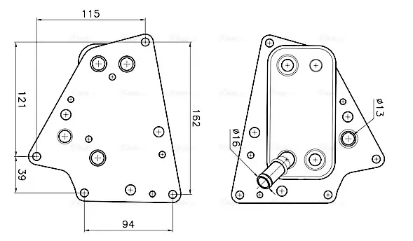 AVA OPEL Оливний радіатор (без корпуса) Astra H, Signum, Vectra C, Zafira, Cadillac, Fiat Croma 1.9d 05- AVA COOLING OL3748 (фото 1)
