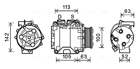 AVA HONDA Компресор кондиціонера CR-V I 2.0 98-, CR-V II 2.0, 2.4 01- AVA COOLING HDAK237 (фото 1)