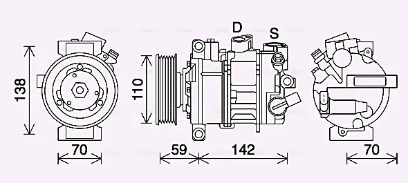 Компресор кондиціонера Audi A1, A3, A4, Q3/Seat Leon, Ibiza/Skoda Fabia, Octavia/VW Caddy, Passat, Golf, Jetta AVA AVA COOLING VNAK401 (фото 1)