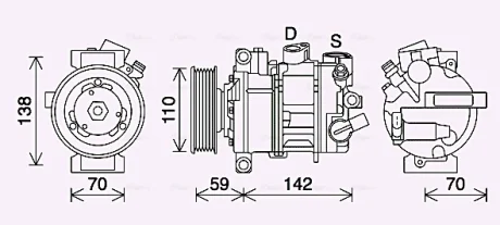 Компресор кондиціонера Audi A1, A3, A4, Q3/Seat Leon, Ibiza/Skoda Fabia, Octavia/VW Caddy, Passat, Golf, Jetta AVA AVA COOLING VNAK401