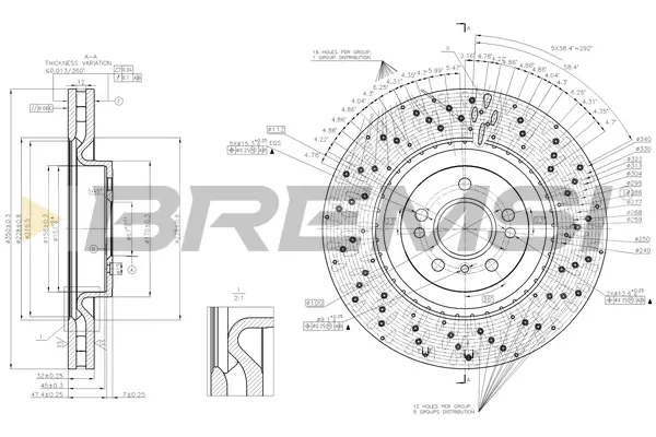 Гальмівний диск пер. MB M-CLASS W166 11-15 BREMSI CD8202V (фото 1)