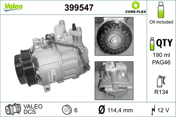 Компресор кондиціонера SPRINTER 2.1-2.9 CDi 95-18 Valeo 399547 (фото 1)