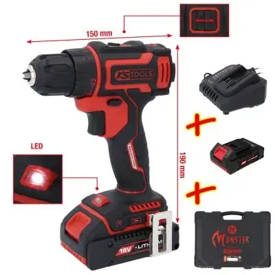 Акумуляторний дрель-гайковерт eMONSTER, 4 предмета Ks tools 515.6400 (фото 1)