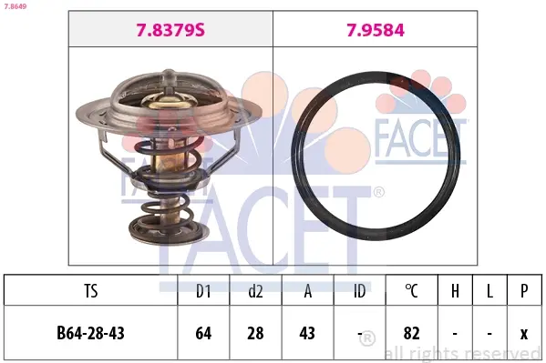Термостат (з прокладкою 64mm, 82°C) Nissan Navara, Pathfinder 2.5 DCi (05-), X-Trail 2.2 DCi (01-) (7.8649) Facet FACET 78649 (фото 1)