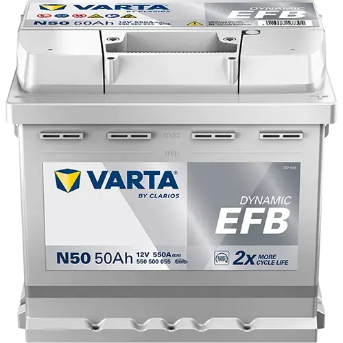 Акумулятор 12В 50Агод./550А (EN) Dynamic EFB START&STOP EFB (R+ стандартні клеми) 207x175x190 B13 - монтажний фланець 10.5мм (пусковий/efb) VARTA 550500055K262 (фото 1)