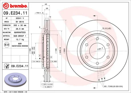 Диск гальмівний BREMBO 09.E234.11 (фото 1)