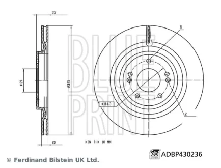 KIA Гальмівний диск задній SORENTO IV (MQ4, MQ4A) 2.2 CRDi 20- BLUE PRINT ADBP430236