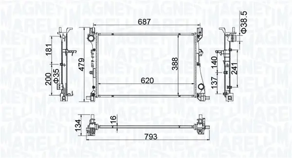 FIAT Радіатор системи охолодження двигуна TIPO 1.3-1.4 16- MAGNETI MARELLI 350213203900 (фото 1)