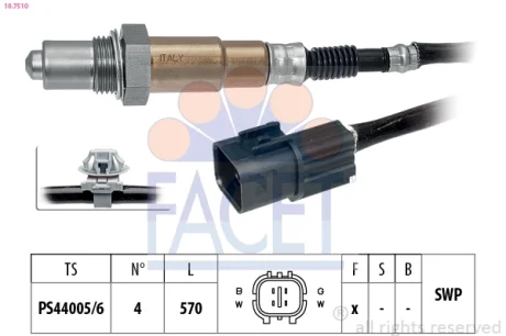 Датчик кисню (лямбда-зонд) Hyundai SantaFe (01-), Sonata (98-)/KIA Sorento (02-) 2.0i, 2.4i (10.7510) Facet FACET 107510