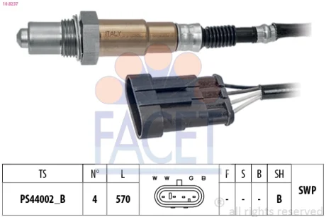 Датчик кисню (лямбда-зонд) Fiat 500 (08-)/Opel Combo D (12-) 1.4i (10.8237) Facet FACET 108237