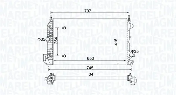 OPEL Радіатор системи охолодження двигуна (автомат) SIGNUM 1.9 CDTI 04-, VECTRA C GTS 1.9 CDTI 04-, CADILLAC, FIAT, SAAB MAGNETI MARELLI 350213162500 (фото 1)