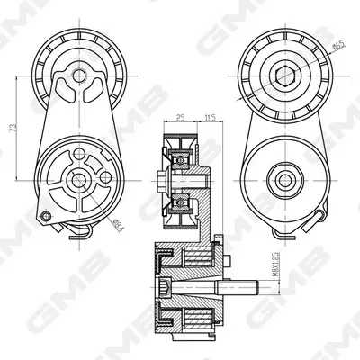 Ролік натяжний ременя генератора Fiat 500/Bravo/Doblo/Punto/Stilo/Grande Punto (1.1–1.4 gasoline) GMB GAT20640 (фото 1)