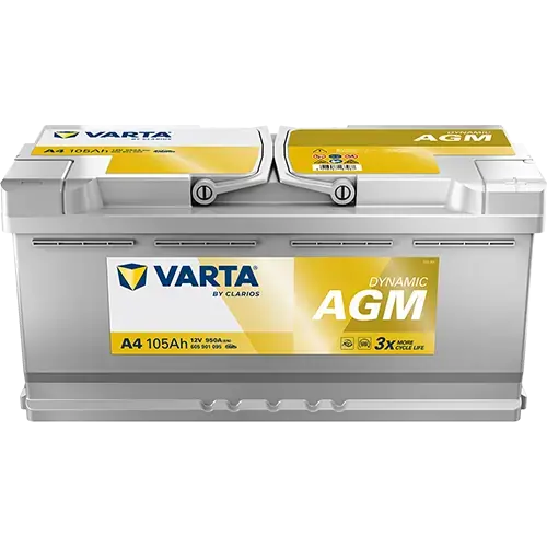 Акумулятор 12В 105Агод./950А (EN) Dynamic AGM START&STOP AGM (R+ стандартні клеми) 394x175x190 B13 - монтажний фланець 10.5мм VARTA 605901095K262 (фото 1)