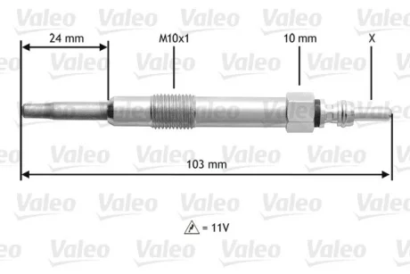 VALEO FIAT свічка розжарювання (11V) 1,9/2,4JTD: Doblo, Punto, Marea 98- ALFA OPEL 1,9CDTI 04 Valeo 345114
