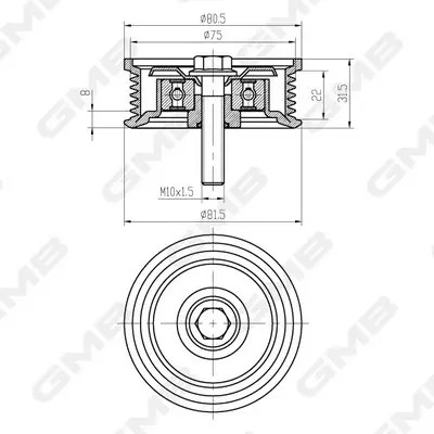 Ролік ременя ГРМ Honda Civic 01–05 (1.7 gasoline D17A/D17Z) GMB GTC1160 (фото 1)