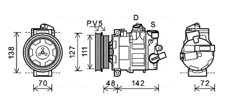 AVA VW Компресор кондиціонера Audi A1/3,Q2/3, TT, Seat, Skoda Fabia, Octavia II,III, Roomster, SuperB, Caddy III, Golf V,VI,VII, Jetta, Passat, Tiguan, Touran AVA COOLING AIAK359