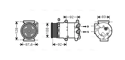AVA FORD Компресор кондиціонера C-MAX II 1.6 10-, FOCUS III 1.6 10-, MONDEO IV 1.6 07-, VOLVO AVA COOLING VOAK184 (фото 1)