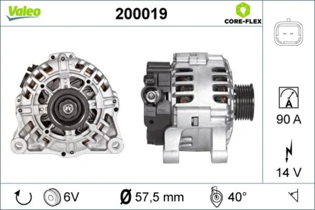 Генератор (14В, 80А, відновлений) CITROEN BERLINGO, BERLINGO MULTISPACE, C4, C4 GRAND PICASSO I, C4 I, C4 PICASSO I, C5 II, C5 III, C8, JUMPY I, JUMPY II, NEMO, XSARA, XSARA PICASSO 1.1-2.2 06.96- Valeo 200019