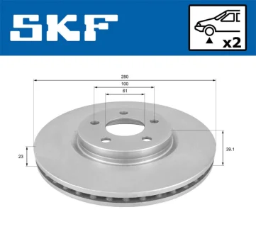 CHRYSLER диск гальмівний передн.PT Cruiser 00- SKF VKBD 80663 V2