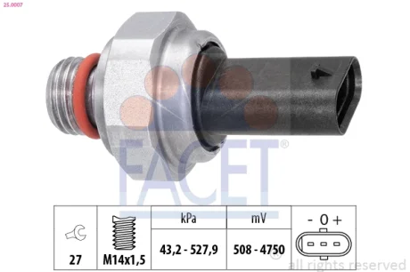 Датчик давления выхлопных газов BMW 1, 3, 5, 6, 7, X1, X3, X5, X6, X7 (12-) B37, FACET 250007