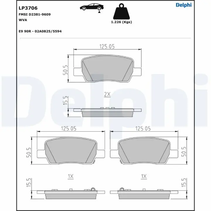 Комплект гальмівних колодок задн, HYUNDAI SANTA FE IV, SANTA FE V KIA CARNIVAL IV, SORENTO IV 1.6H-3.5 07.19- Delphi LP3706 (фото 1)